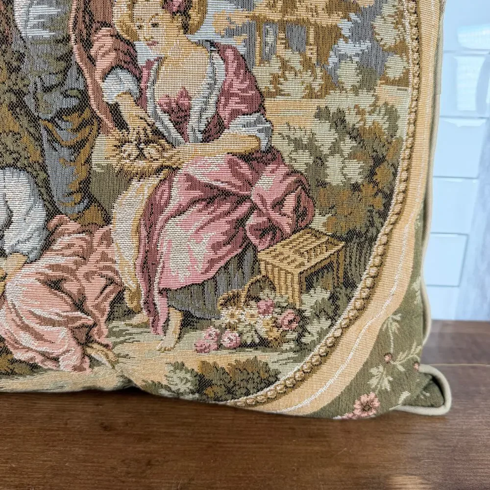 Vintage French Country Tapestry Courting Scene Throw Pillow 17x17